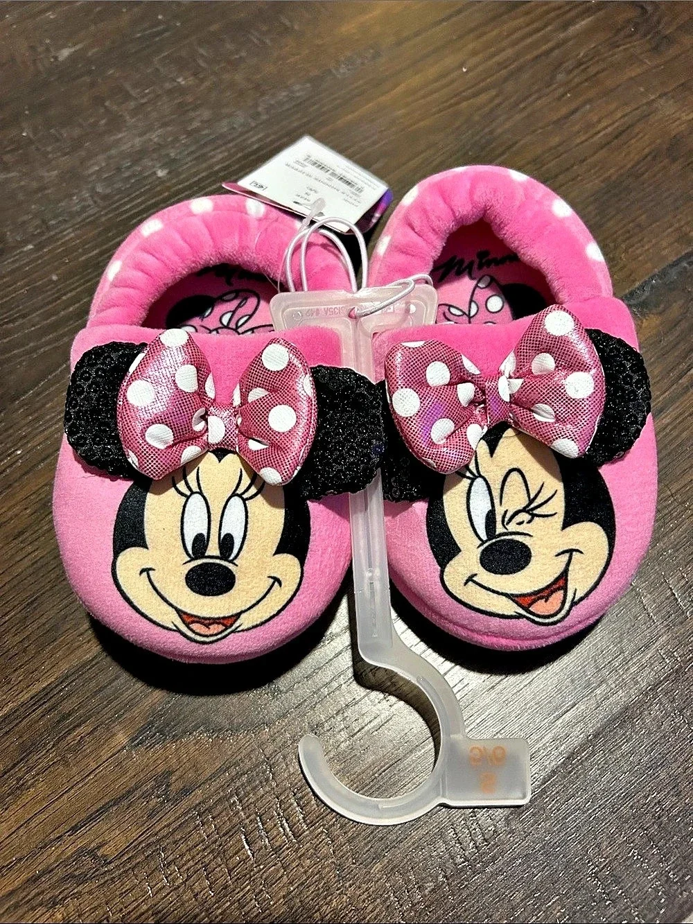Disney Minnie Mouse Slipper Pink & Black Girls 5/6 NWT